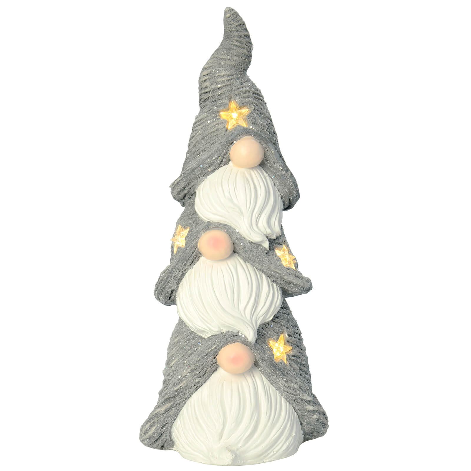 Grey and white gonk stack Christmas ornament with warm white LED stars